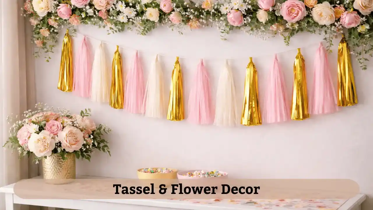 Paper tassels and flower decoration used for birthday decoration at home.