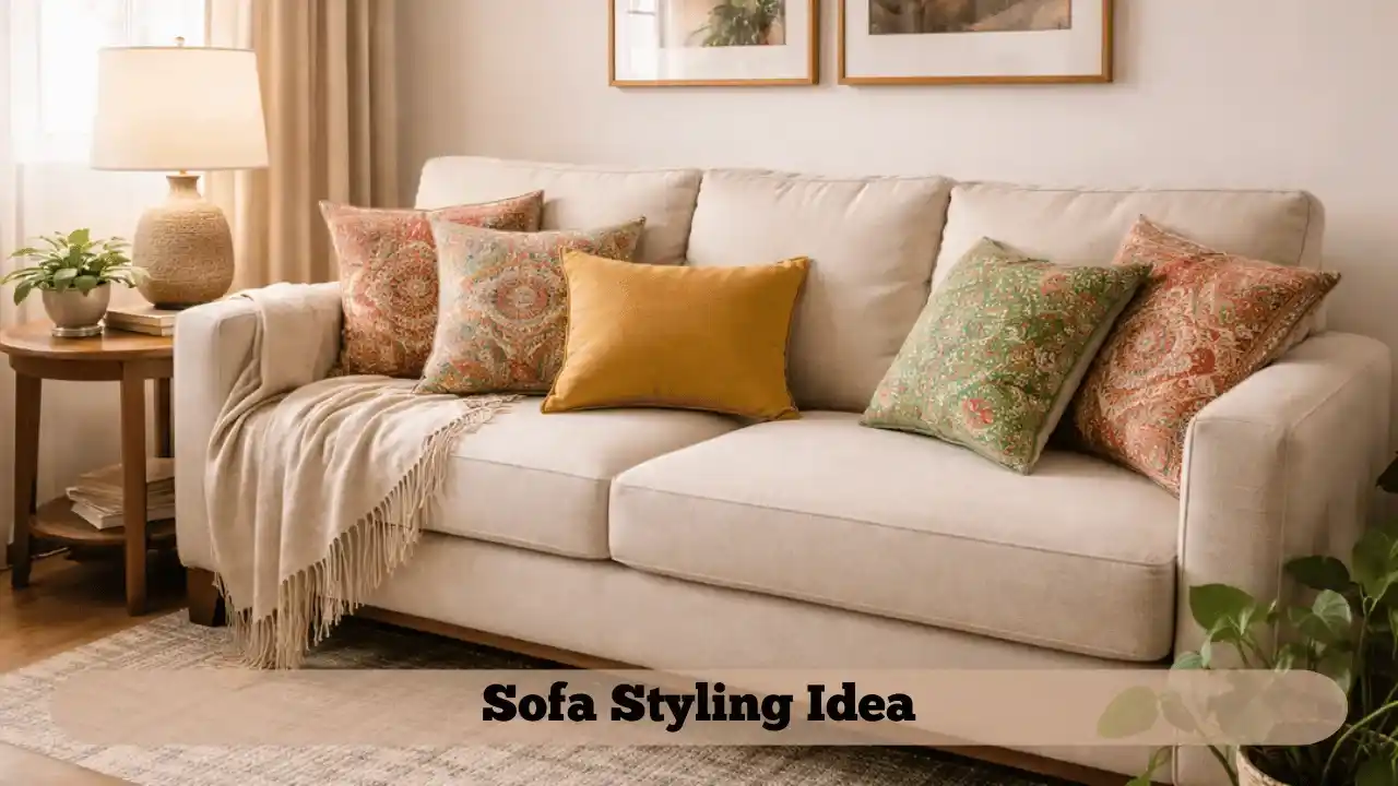 Simple living room design with printed cushion covers to improve modern living room interior look.