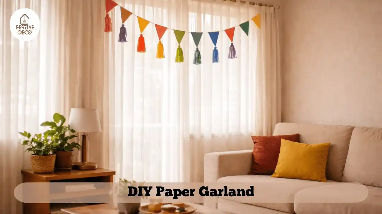 Simple paper garland decoration for DIY home styling in Indian flats.