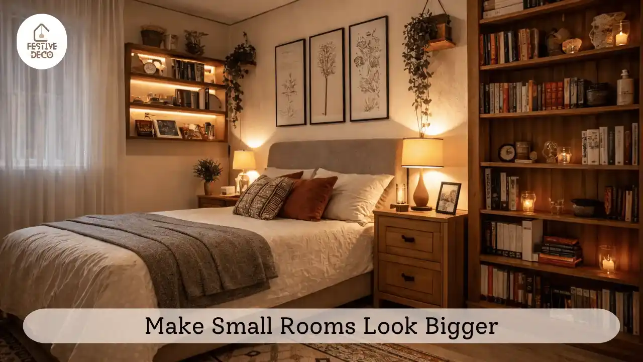 A bright compact room using mirrors and light colors as part of small space decorating ideas to create an open and airy feeling.