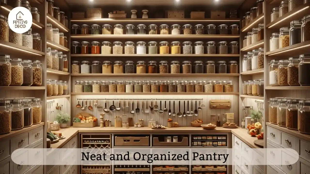 A clean and tidy kitchen pantry showing effective kitchen pantry organization and storage ideas.