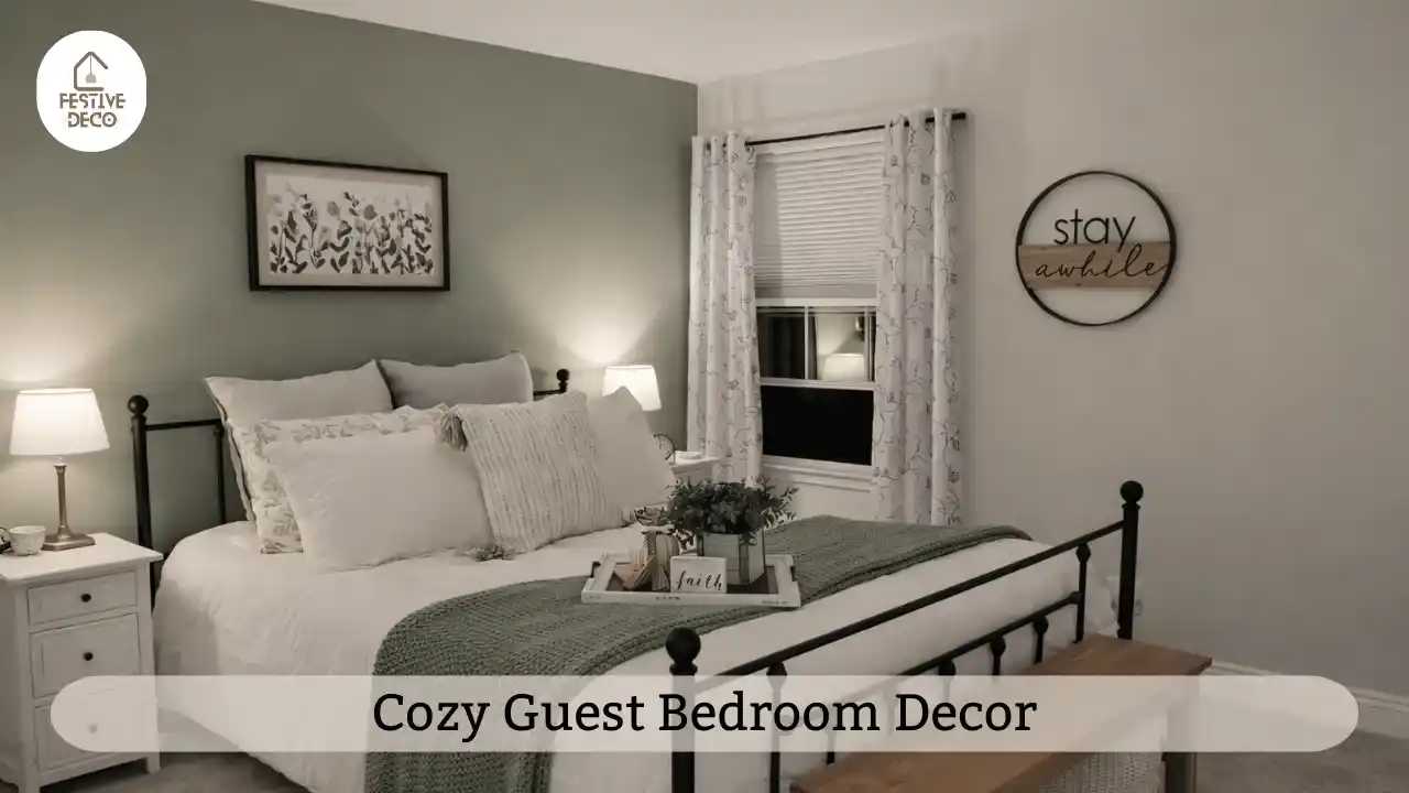 A peaceful and well decorated guest bedroom reflecting cozy guest room design ideas.