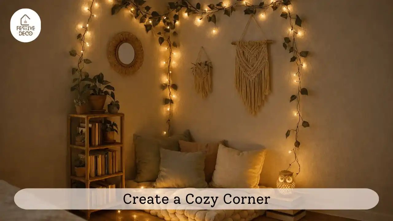 A relaxing reading nook in a compact room showing cozy small room decor ideas with soft lighting and comfortable seating.