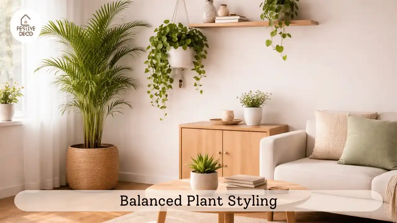 Balanced indoor plant arrangement showing different sizes for home decoration without clutter.