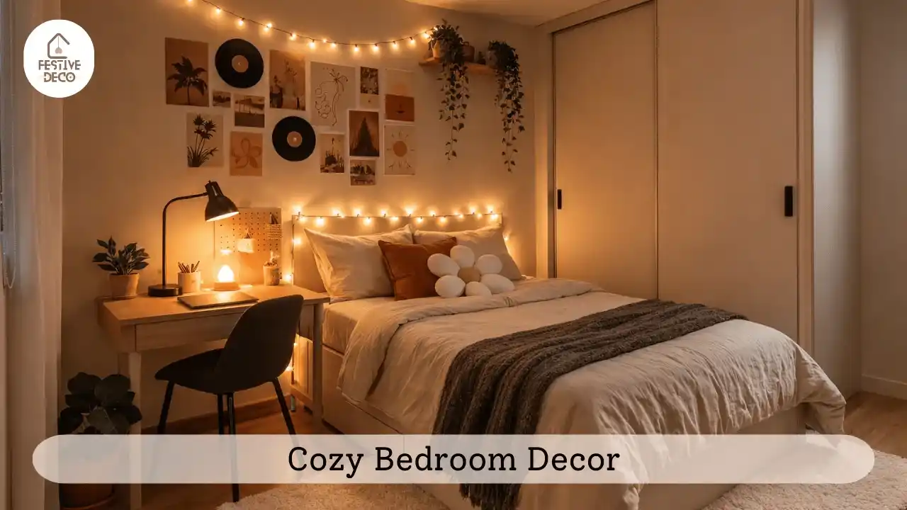 Bedroom decoration for small apartment using light colors and minimal wall art to maintain an open feel.