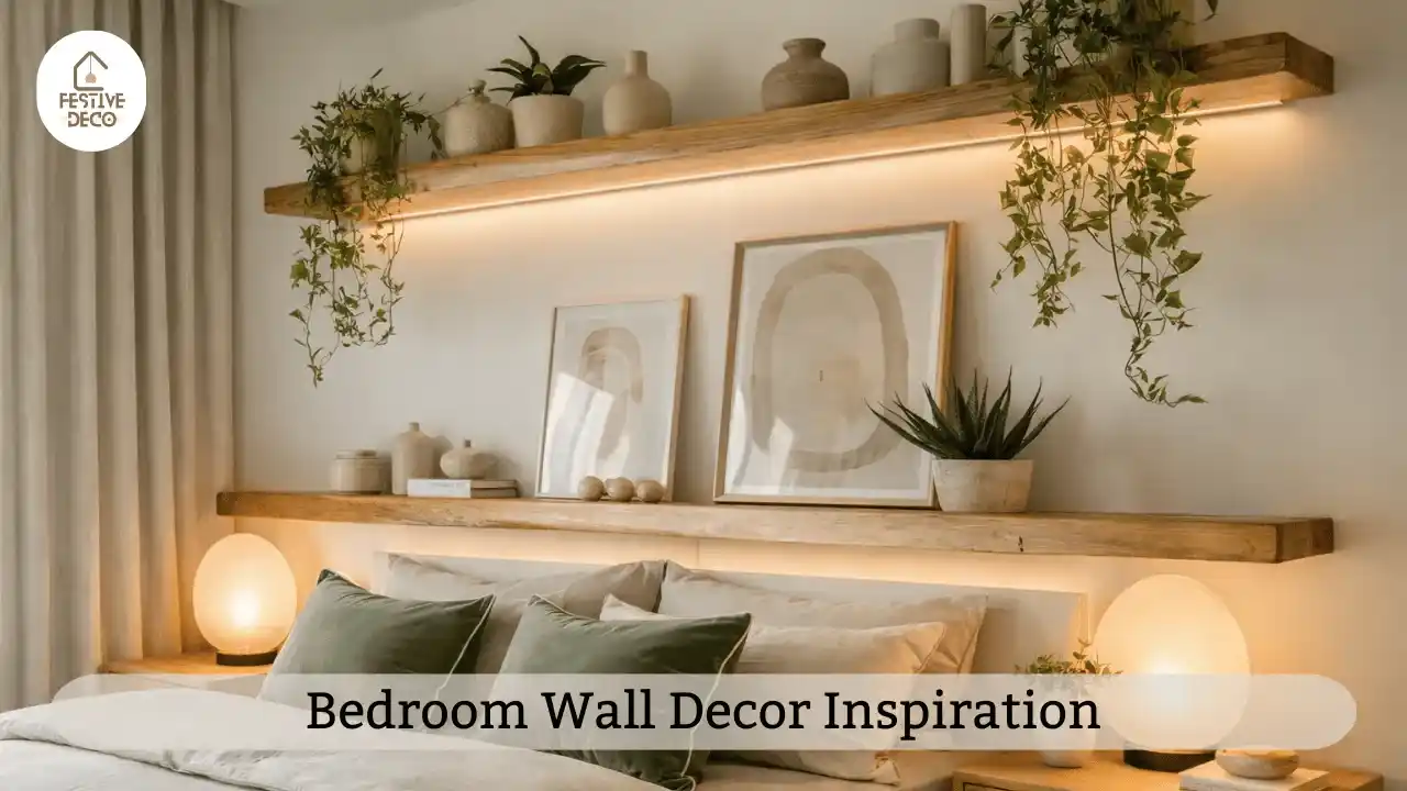Bedroom wall decor ideas with framed art gallery above the bed creating a stylish and balanced bedroom design.