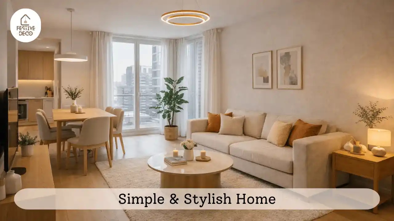 Compact apartment interior design showing a balanced and cozy home décor setup in a 1 BHK apartment.