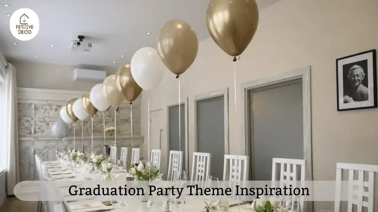 Graduation party theme ideas using school colors with matching table decorations and coordinated decor at home.