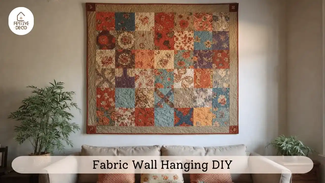 Handmade fabric wall hanging made from layered textiles creating cozy DIY wall decor.