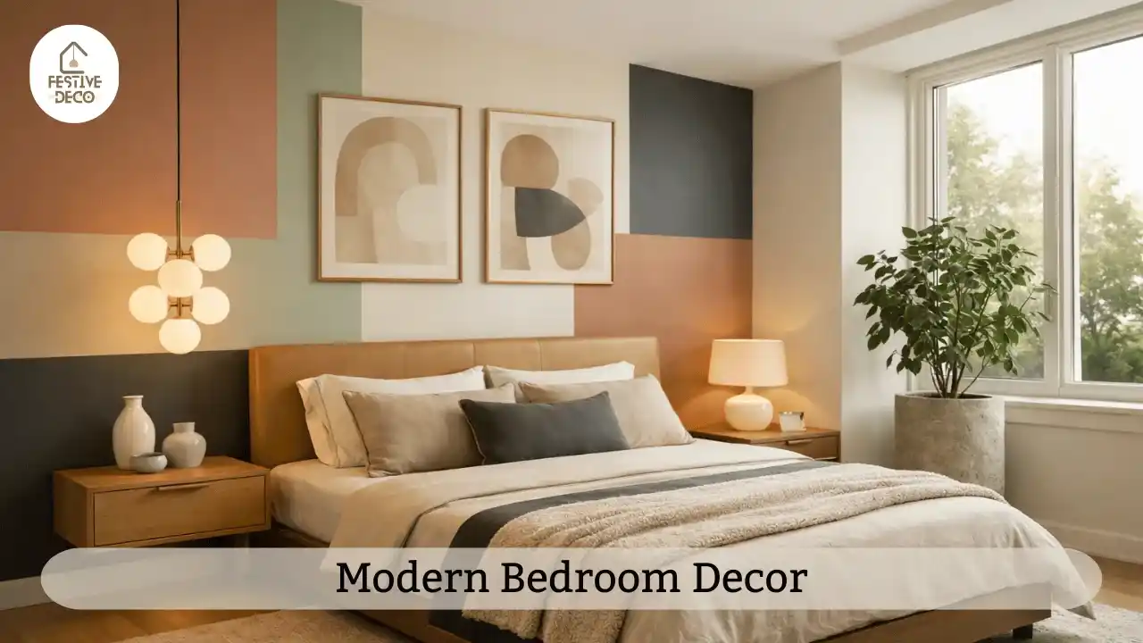 Modern bedroom decor ideas with minimalist furniture, neutral colors, and clean design creating a calm stylish bedroom space.