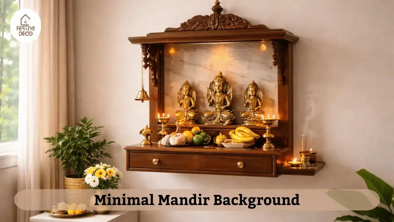 Wall mounted mandir with simple background for small pooja room decoration in a modern home.