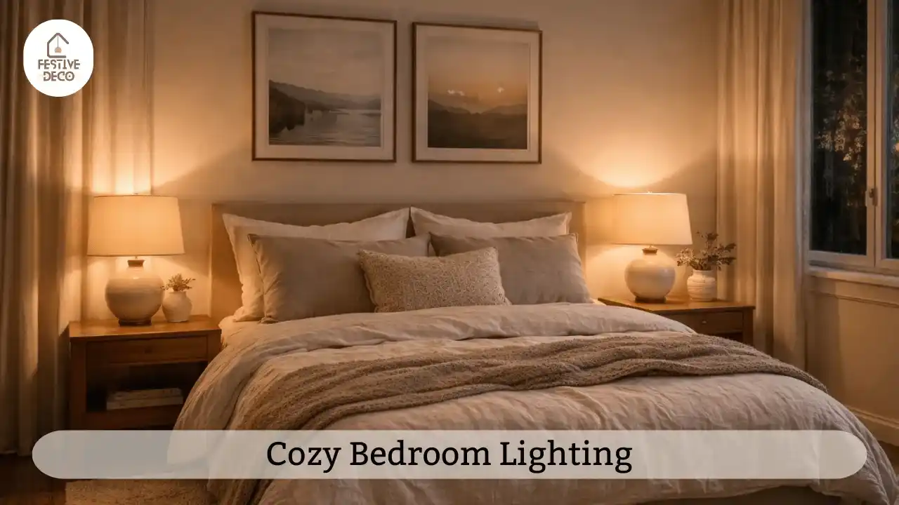 Warm lighting bedroom decor creating a cozy and relaxing atmosphere with soft bedside lamps and layered lighting.