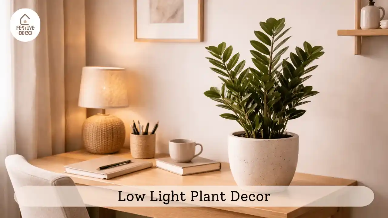 ZZ plant placed in a low light corner, ideal for easy indoor plants that require minimal care.