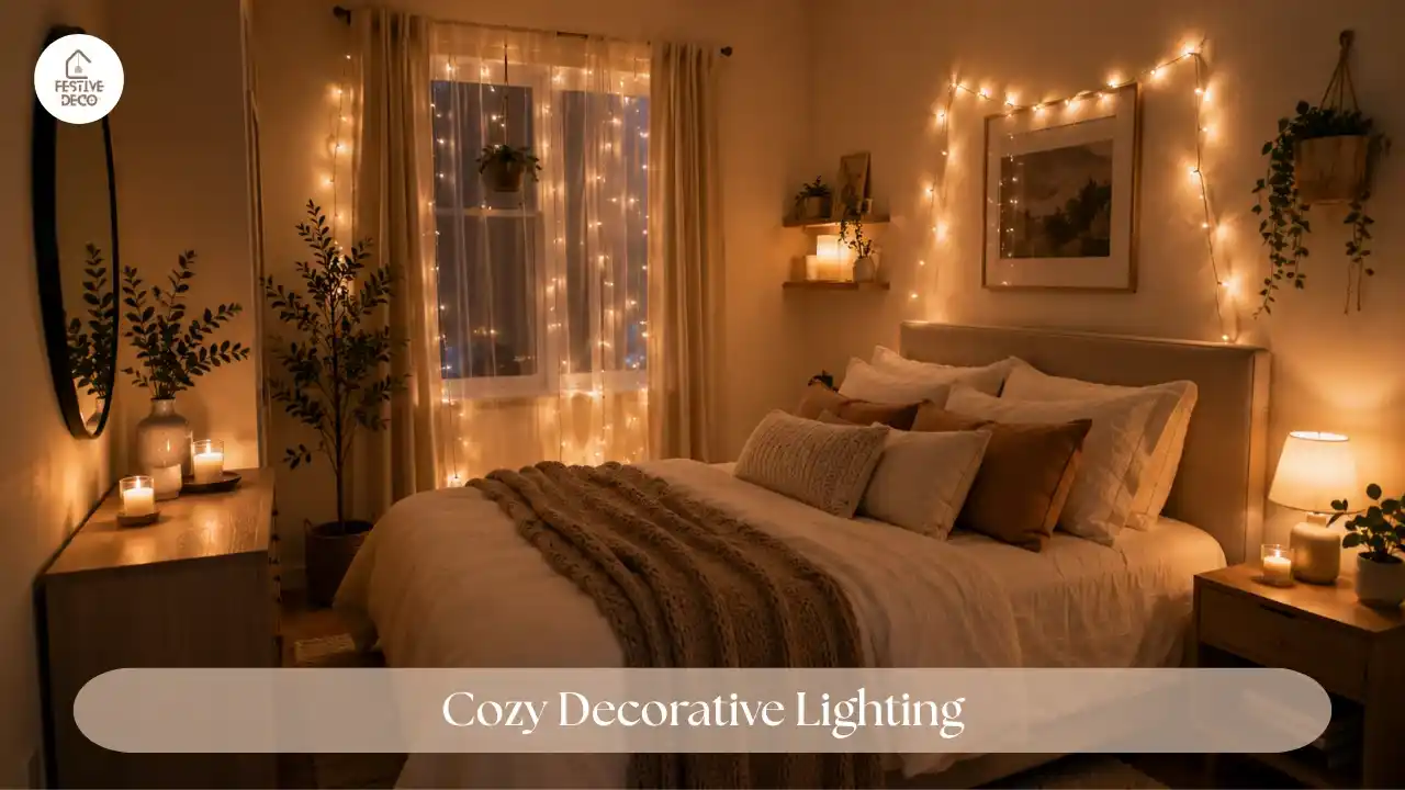Decorative lighting ideas for small rooms using soft string lights and warm ambient lamps for a cozy atmosphere.