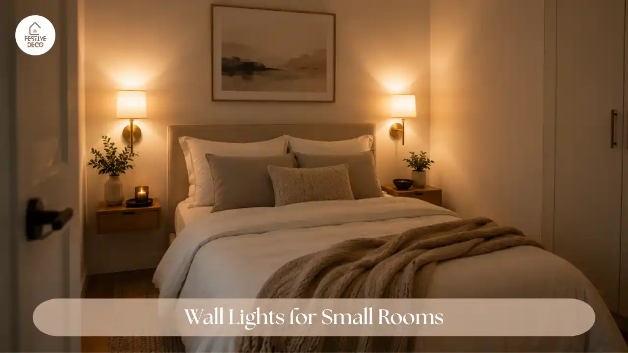 Modern wall lights in a compact bedroom creating space-saving lighting for a cozy and stylish atmosphere.