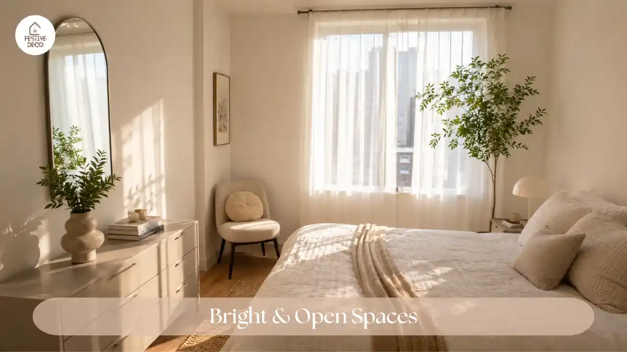 Small room decorated with natural light and mirrors to create a brighter and more open atmosphere.