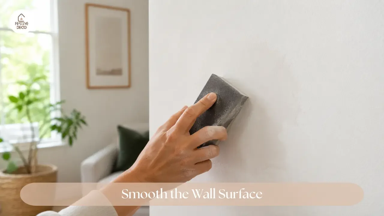 A smooth repaired wall patch prepared for repainting after peeling paint has been removed.