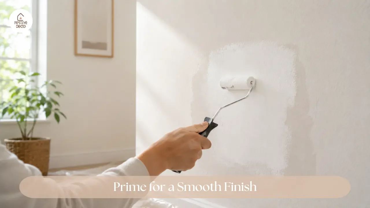 Applying primer to a repaired interior wall before repainting damaged walls.